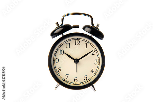 retro black alarm clock isolated on white background