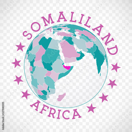 Somaliland round logo. Badge of country with map of Somaliland in world context. Country sticker stamp with globe map and round text. Appealing vector illustration.