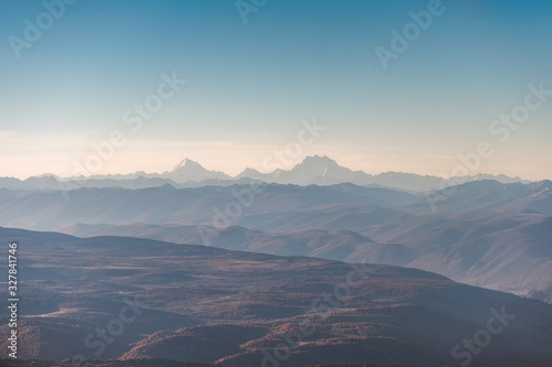Peaked china mountain range with blue sky