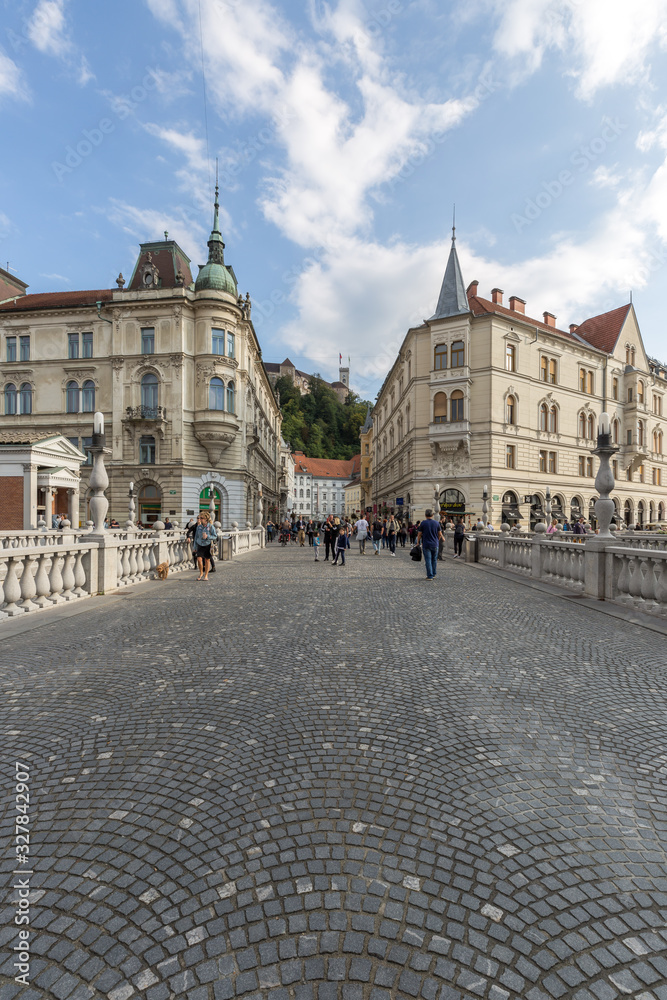 Ljubljana cityscapes, old street view in the city center