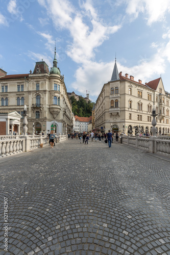 Ljubljana cityscapes, old street view in the city center