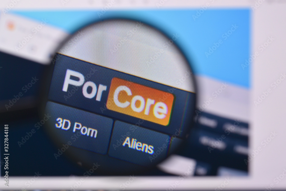 Homepage of porcore website on the display of PC, url foto de Stock Adobe Stock