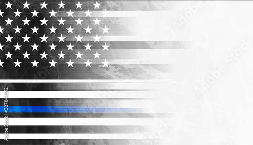 Grunge black concept USA flag with blue stripe. American police force sign vector abstract background