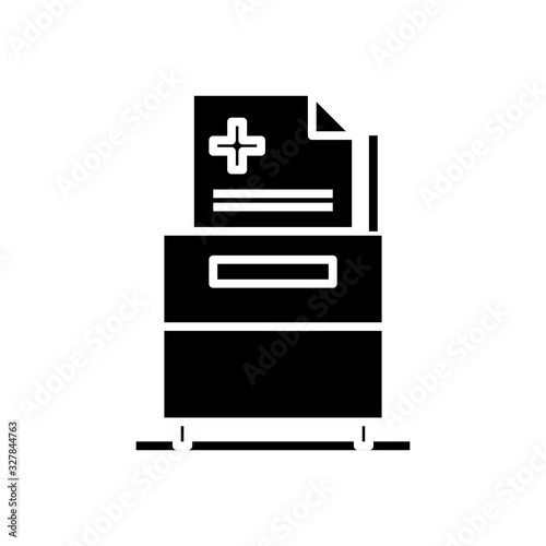 Medicine reports black icon, concept illustration, vector flat symbol, glyph sign.