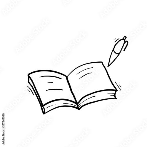 hand drawn doodle book and pen illustration with cartoon style vector