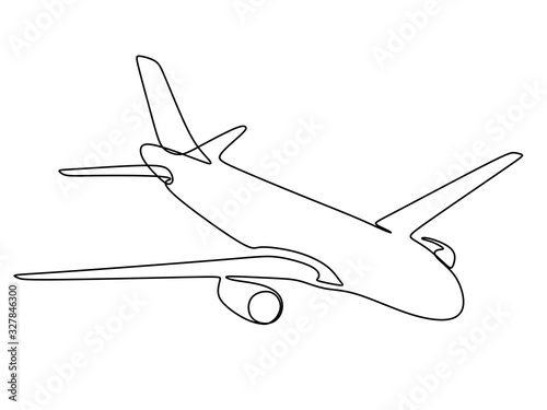 Flying plane in one continuous line. Vector illustration.