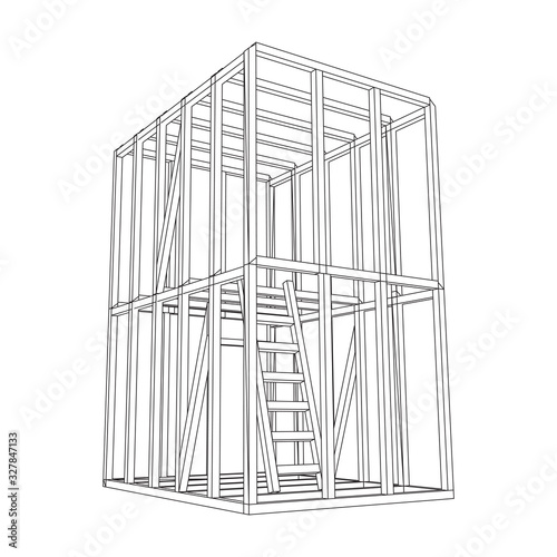 Abstract architecture building. Plan of modern framing house. Wireframe low poly mesh construction.