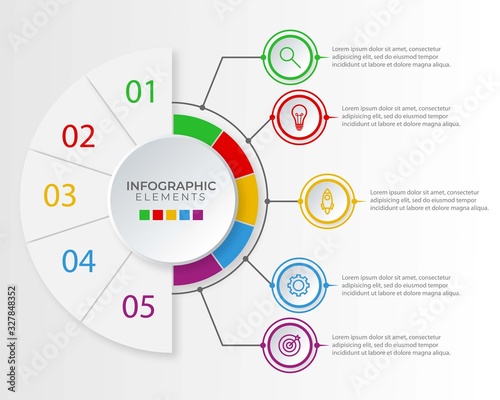 Presentation business infographic template with 5 options. Vector illustration.