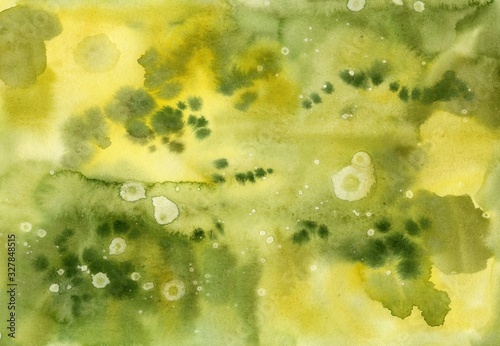 abstract yellow green background, watercolor, spots and splashes