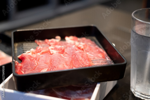 Slice of raw beef meat set
