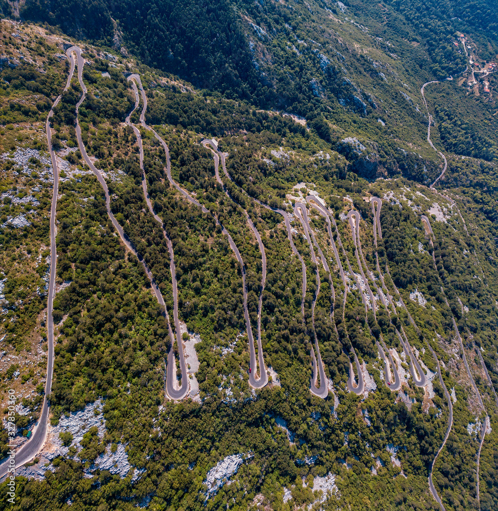 Φωτογραφία Aerial view of one of the most winding roads in the world, near Kotor, Montenegro