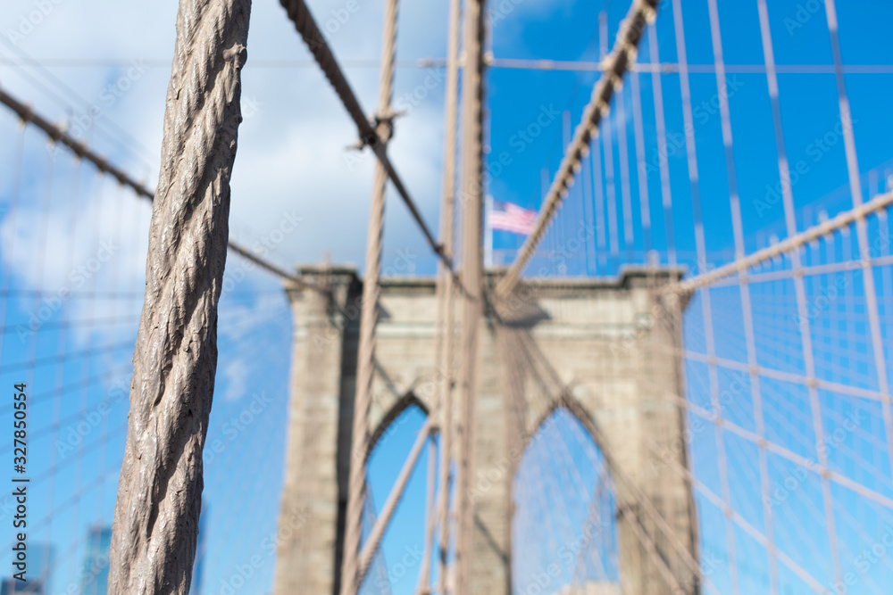 Fototapeta premium Closeup of a Cable on the Brooklyn Bridge in New York City
