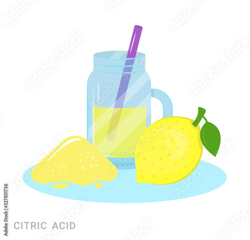 Vector illustration of Citric Acid. Food additive on a white background.