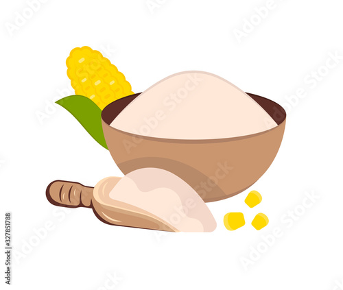 Vector illustration of a bowl with maltodextrin. Food additive on a white background.
