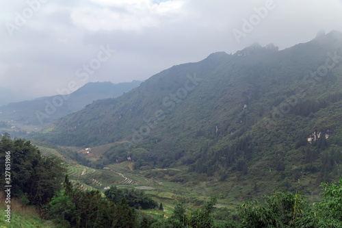 Mountain fog range misty panoramic landscape sky