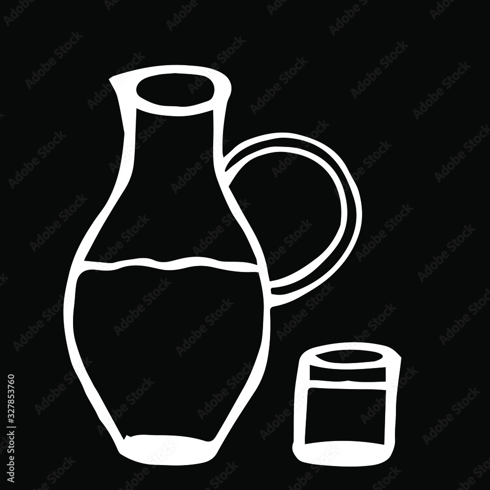 Vector illustration.Close-up of abstract jug and glass on a black background.