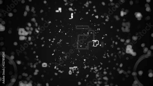 Digital internet of Things concept. Future technology network for business and marketing concept. Laptop icon on black background with Digital background.
