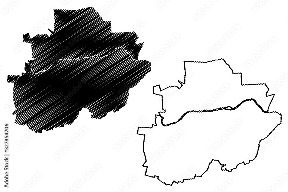 Plovdiv City (Republic of Bulgaria) map vector illustration, scribble sketch City of Plovdiv map