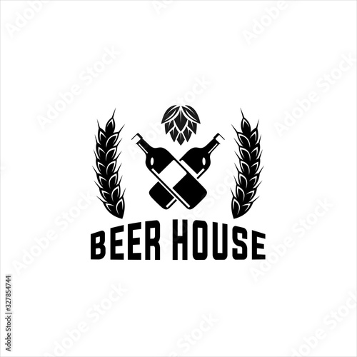 Logo Craft Beer company badge, sign or label. Vector illustration. Vintage design for winery company, bar, pub, shop, branding and restaurant business. Coaster for beer, beer glasses
