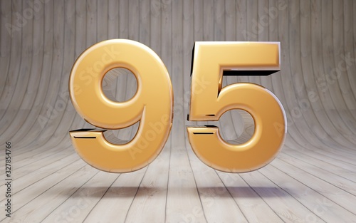 Golden number 95 on wooden floor.