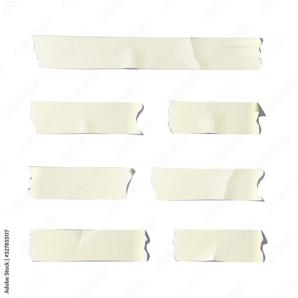 Adhesive or masking tape pieces isolated on white background. Vector design elements. Adhesive or masking tape pieces isolated on white background. Vector design elements.
