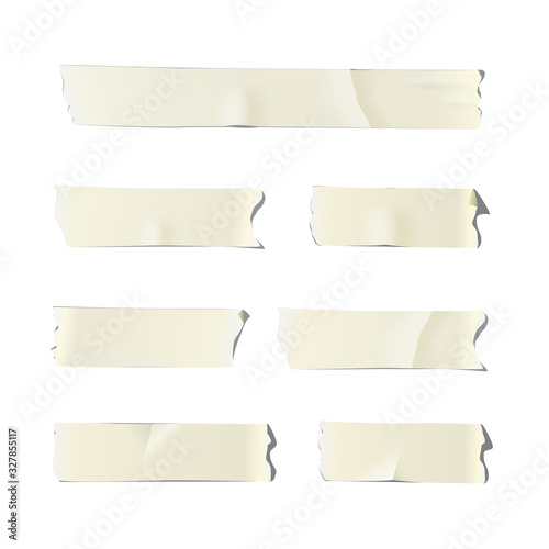 Adhesive or masking tape pieces isolated on white background. Vector design elements.