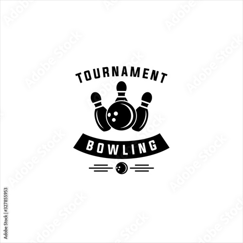 Bowling vector logotype, emblem and badge. Club gaming play, skittle and strike illustration. Template for bowling club, tournament, champion, challenge, Bowling vintage logo. 