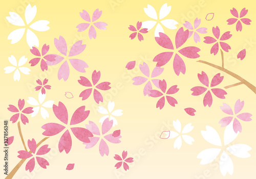 水彩風の桜イラスト 背景イエロー