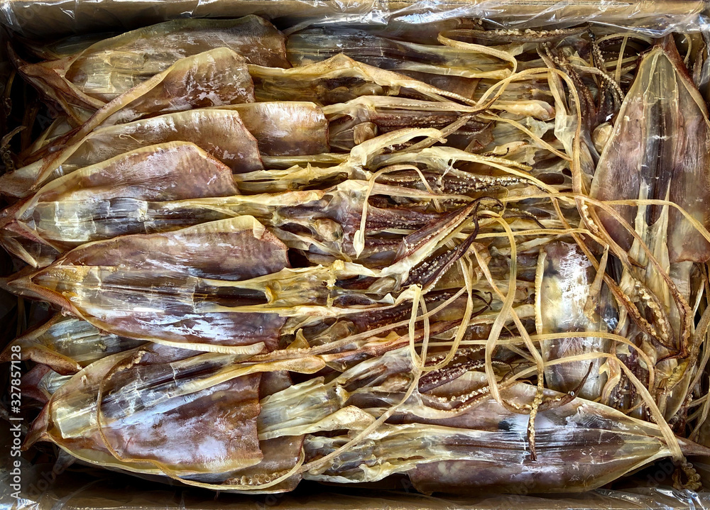 dried squid on food market in China, Dry seafood