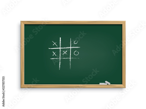 Tic tac toe game chalk hand drawing on blackboard