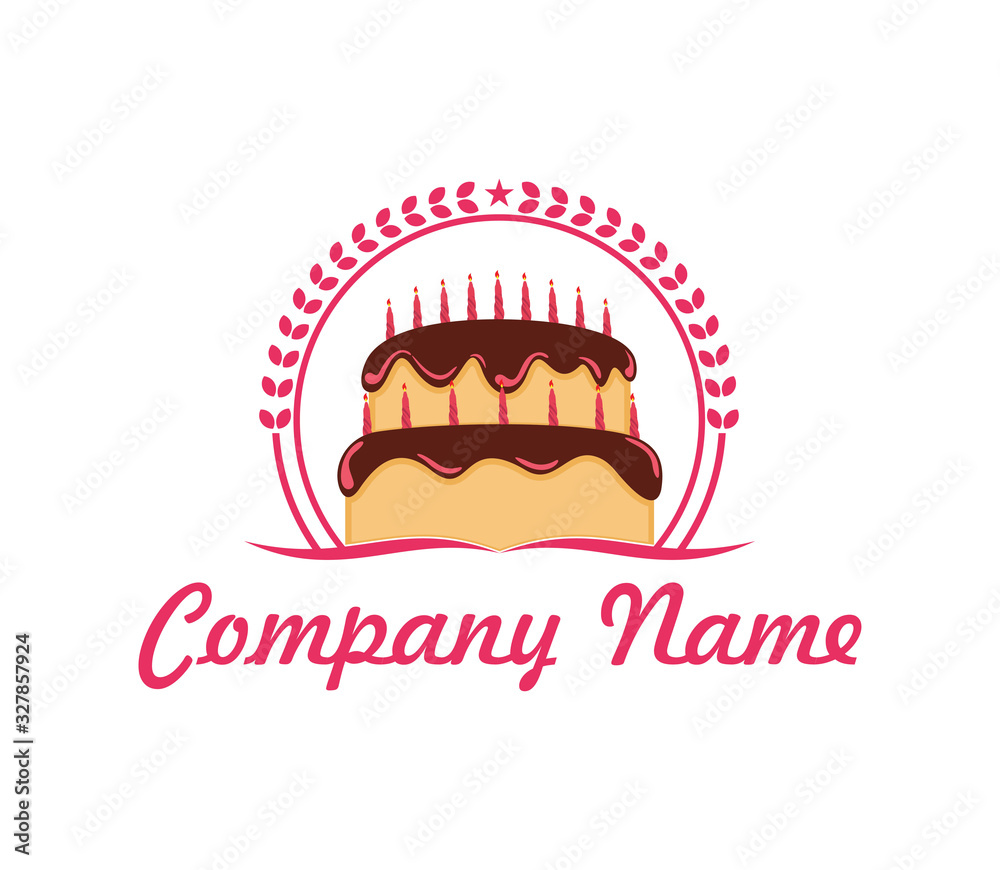 Cake logo template design vector. Design of birthday cake. Chocolate cake with cherry. Cake logo template design vector. Design of birthday cake. Chocolate cake with cherry.