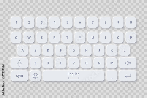 Vector neomorphism design white english keyboard