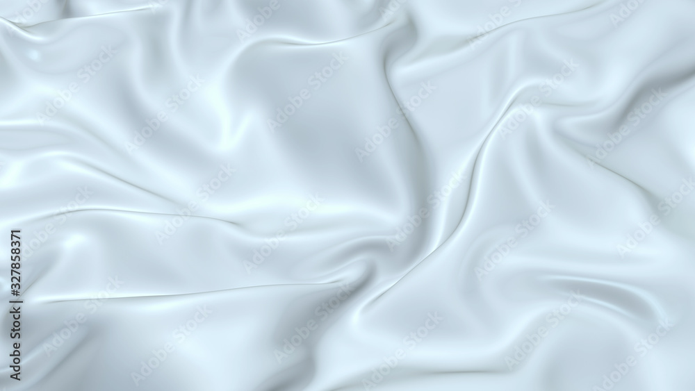 3D render beautiful folds of white silk in full screen, like a beautiful clean fabric background. Simple soft background with smooth folds like waves on a liquid surface. 69