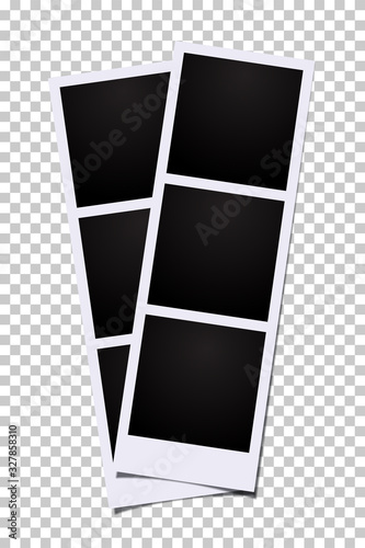 Triple photo vector template. Three blank frames photo booth images isolated on transparent background.