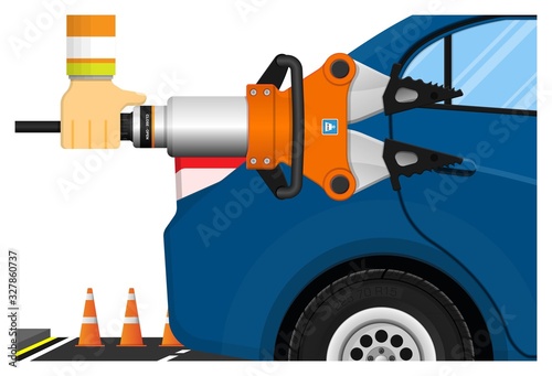 Hydraulic rescue tool equipment assist driver vehicle extrication firefighter car crash accident victim cutter spreader metal steel