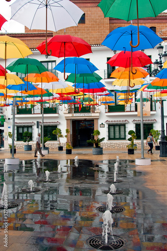 Colorful Umbrellas Plaza de la Constitucion Torrox Costa Del Sol Andalusia Spain