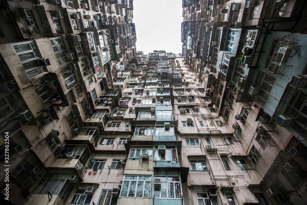 slum and old residental buildings in Honkong