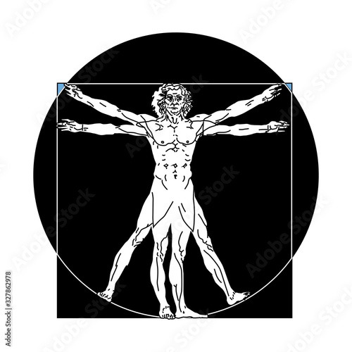 Stylized sketch of the Vitruvian man or Leonardo's man. Homo vitruviano vector illustration based on Leonardo da Vinci artwork 