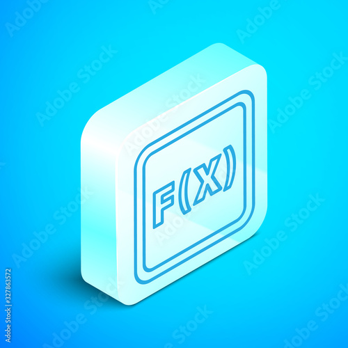 Isometric line Math system of equation solution on computer monitor icon isolated on blue background. Silver square button. Vector Illustration