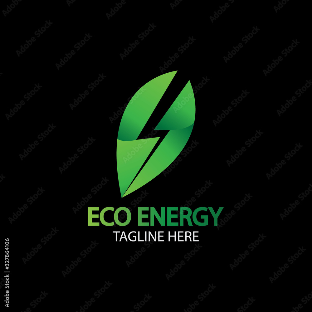 Eco Energy Vector Logo with leaf symbol. Green color with flash or thunder graphic. Nature and electricity renewable. This logo is suitable for technology, recycle, organic. Eco Energy Vector Logo with leaf symbol. Green color with flash or thunder graphic. Nature and electricity renewable. This logo is suitable for technology, recycle, organic.