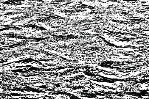 Grunge texture of waves on the water surface. Overlay template. Vector illustration