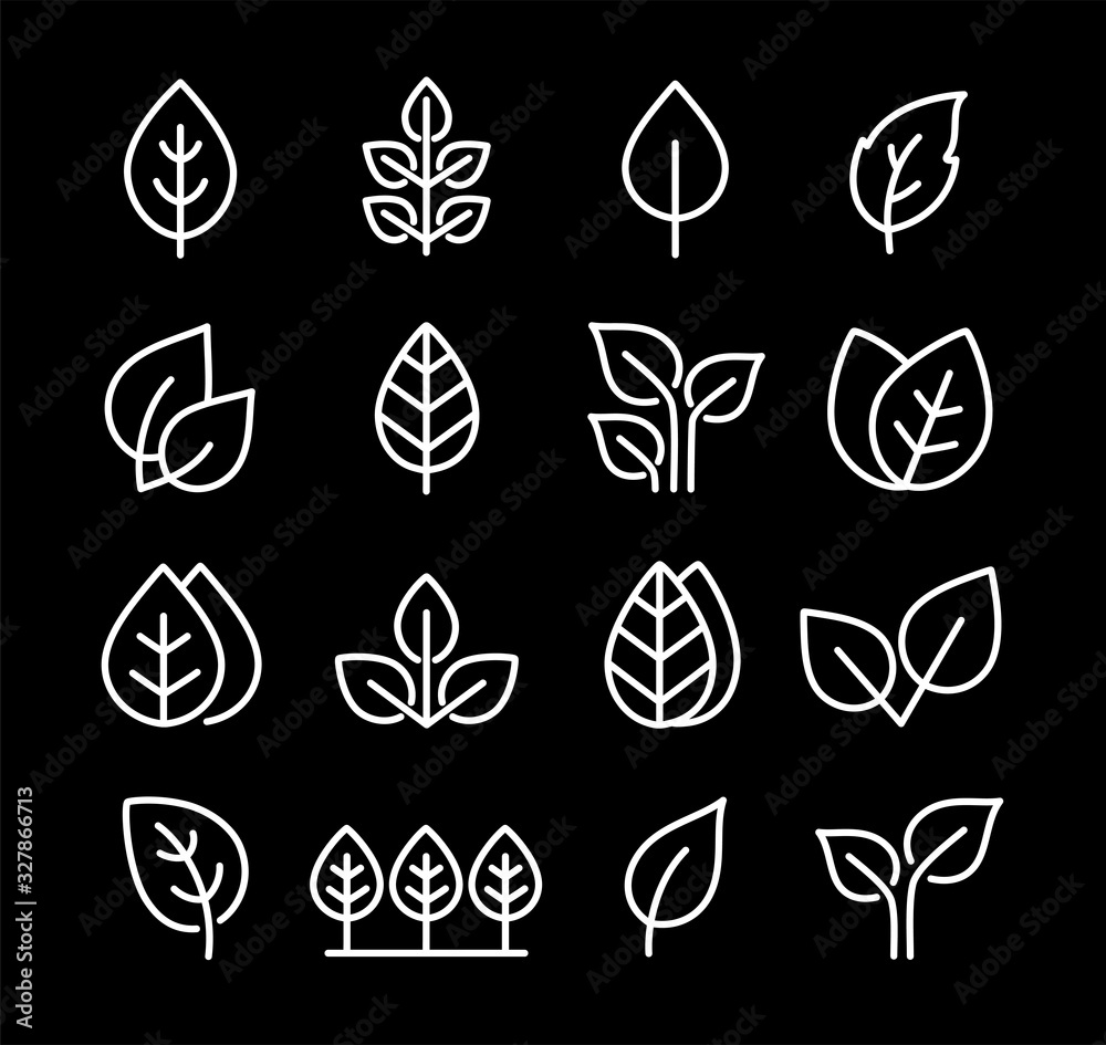 set icons of leaves, branches and trees set icons of leaves, branches and trees