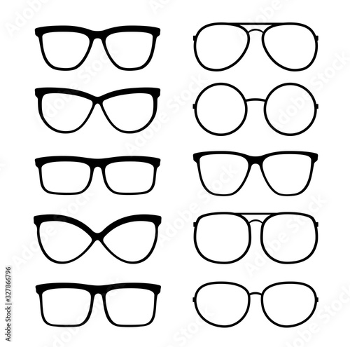 isolated black glasses and sunglasses set icons
