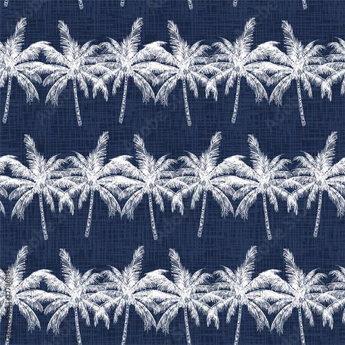 Beautiful horizontal white palm tree stripe on texture dark momotone blue seamless pattern vector EPS10 ,Design for fashion,fabric,wrapping,wallpaper