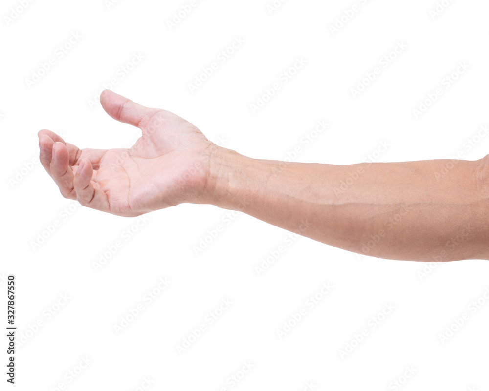 Asian man hand open on white background