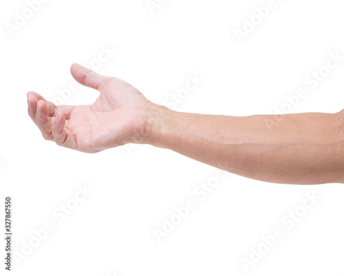 Asian man hand open on white background © littlestocker