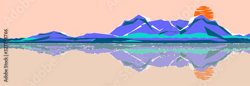 Fotografi Cold winter in Canada, wild northern nature rocky landscape cartoon vector backg