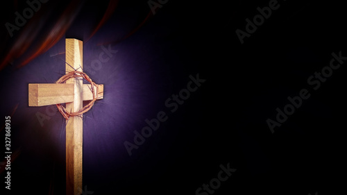 Photography Lent Season,Holy Week and Good Friday concepts - photo of wooden cross in purple