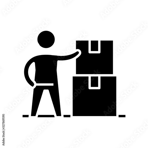 Packing up for moving black icon, concept illustration, vector flat symbol, glyph sign.