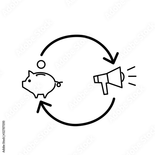 Conceptual vector roi icon return of investment | modern flat design marketing and business linear illustration and infographic concept black on white background